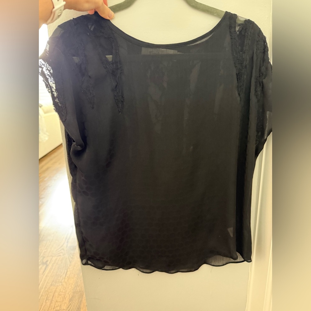 TBags Los Angeles Elegant Black Sheer Women's Top